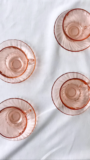 Tasses à Thé en Verre Rose, Arcoroc Rosaline