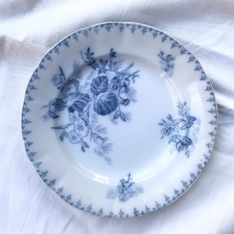 Set of 6 French Antique Ironstone Plates - "Mix and Match" Blue Motifs 