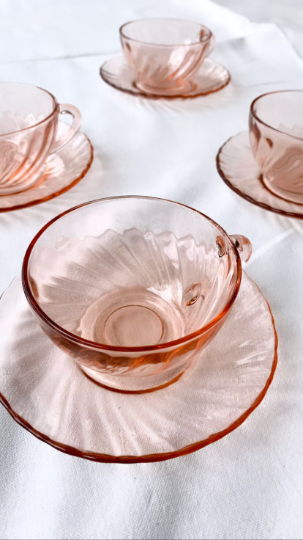 Tasses à Thé en Verre Rose, Arcoroc Rosaline